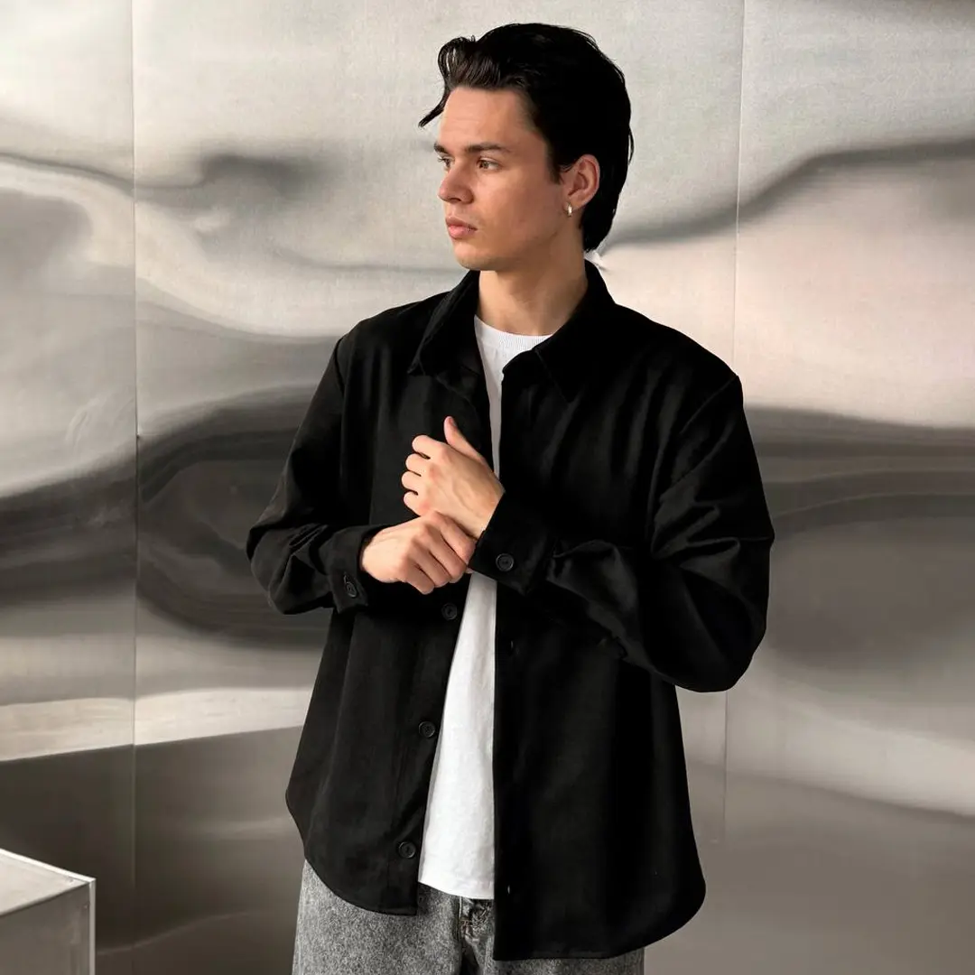 Чоловіча замшева сорочка БАТАЛ (чорна)