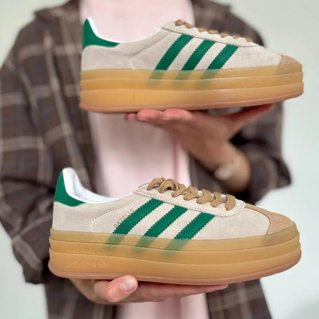 Кросівки жіночі Adidas Gazelle Bold Platform (зелені смужки)