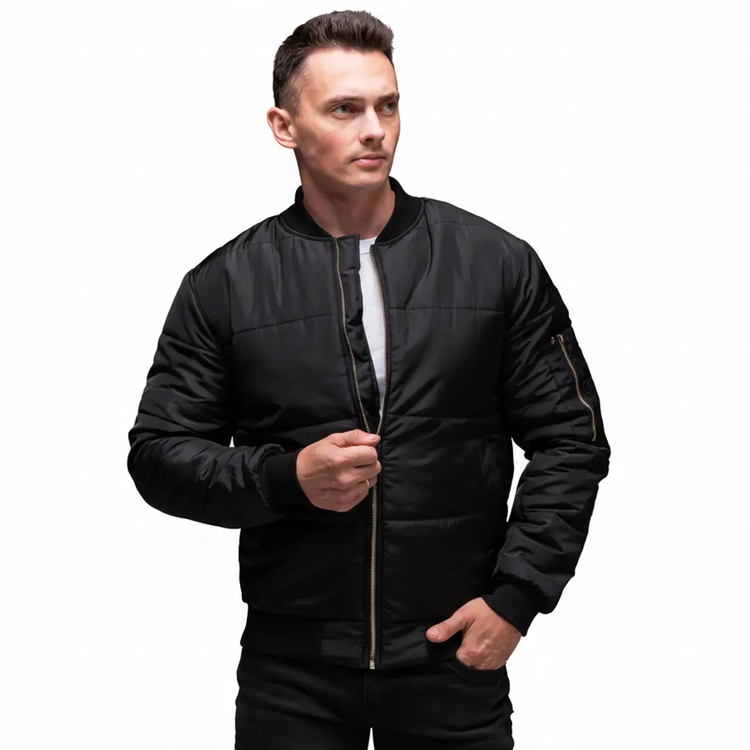 Куртка бомбер утеплена з кишенею на рукаві (чорна)