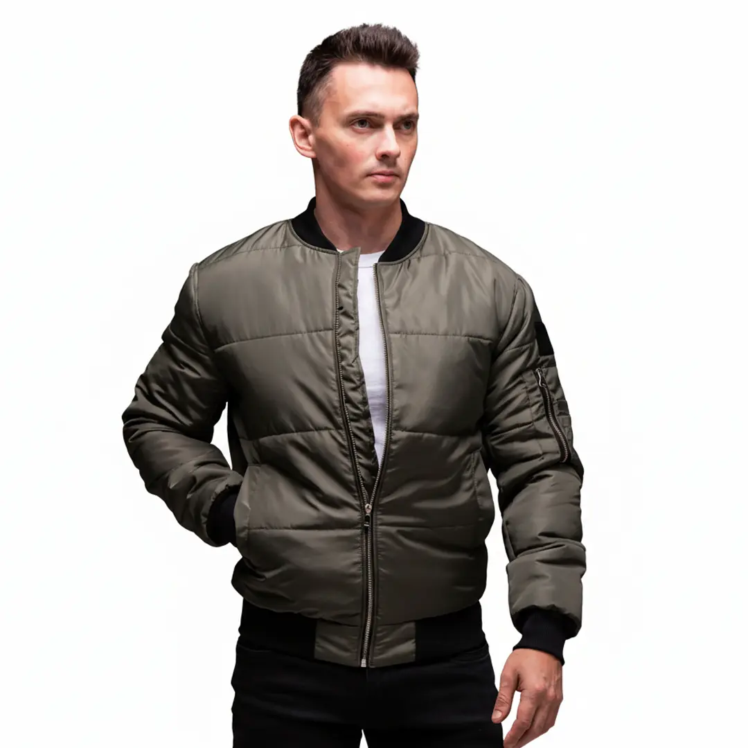 Куртка бомбер утеплена з кишенею на рукаві (зелена)