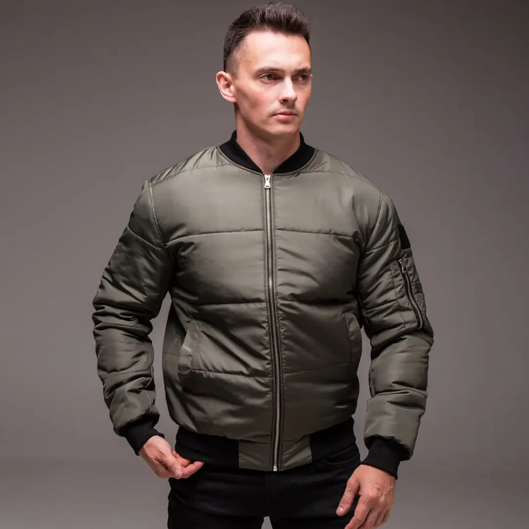 Куртка бомбер утеплена з кишенею на рукаві (зелена)