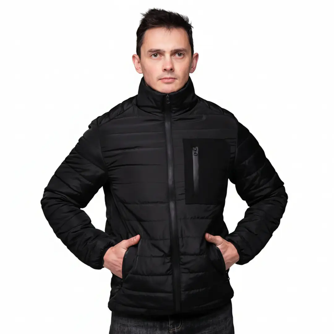 Куртка чоловіча демісезонна без капюшона з кишенею на грудях (чорна)