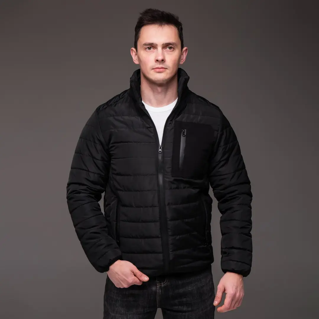 Куртка чоловіча демісезонна без капюшона з кишенею на грудях (чорна)