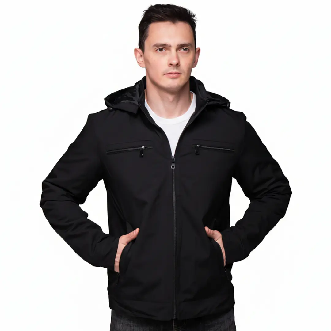 Утеплена вітрівка із кишенями на грудях (чорна)