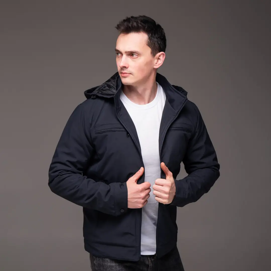 Утеплена вітрівка із кишенями на грудях (синя)