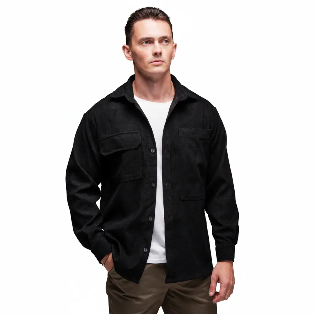 Чоловіча сорочка вельвет довгий рукав (чорна)