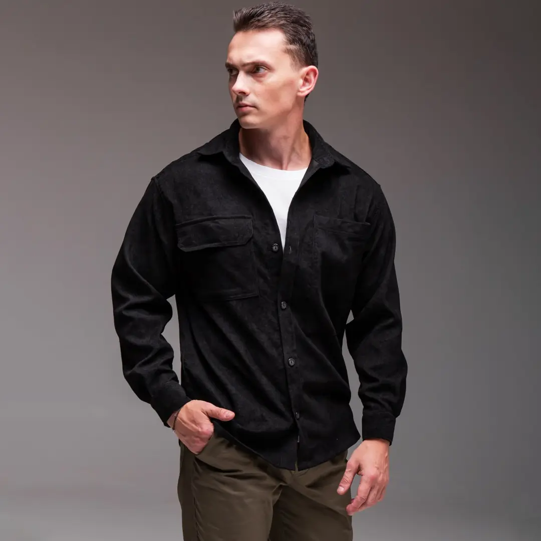 Чоловіча сорочка вельвет довгий рукав (чорна)