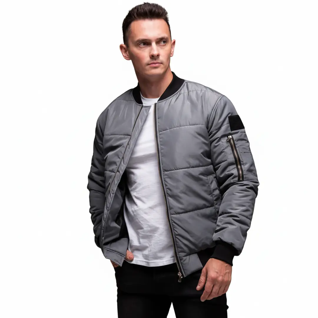 Куртка бомбер утеплена з кишенею на рукаві (сіра)