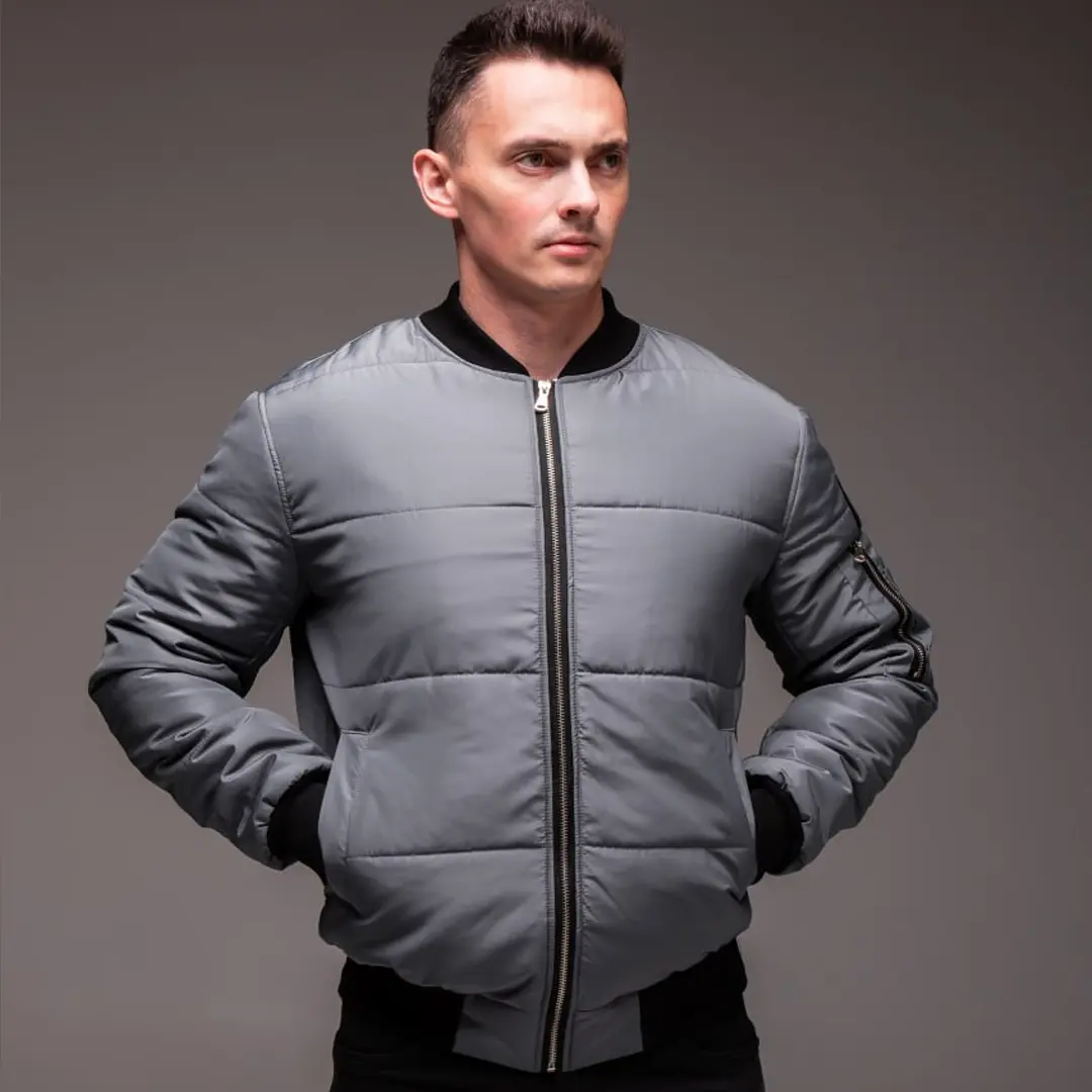 Куртка бомбер утеплена з кишенею на рукаві (сіра)