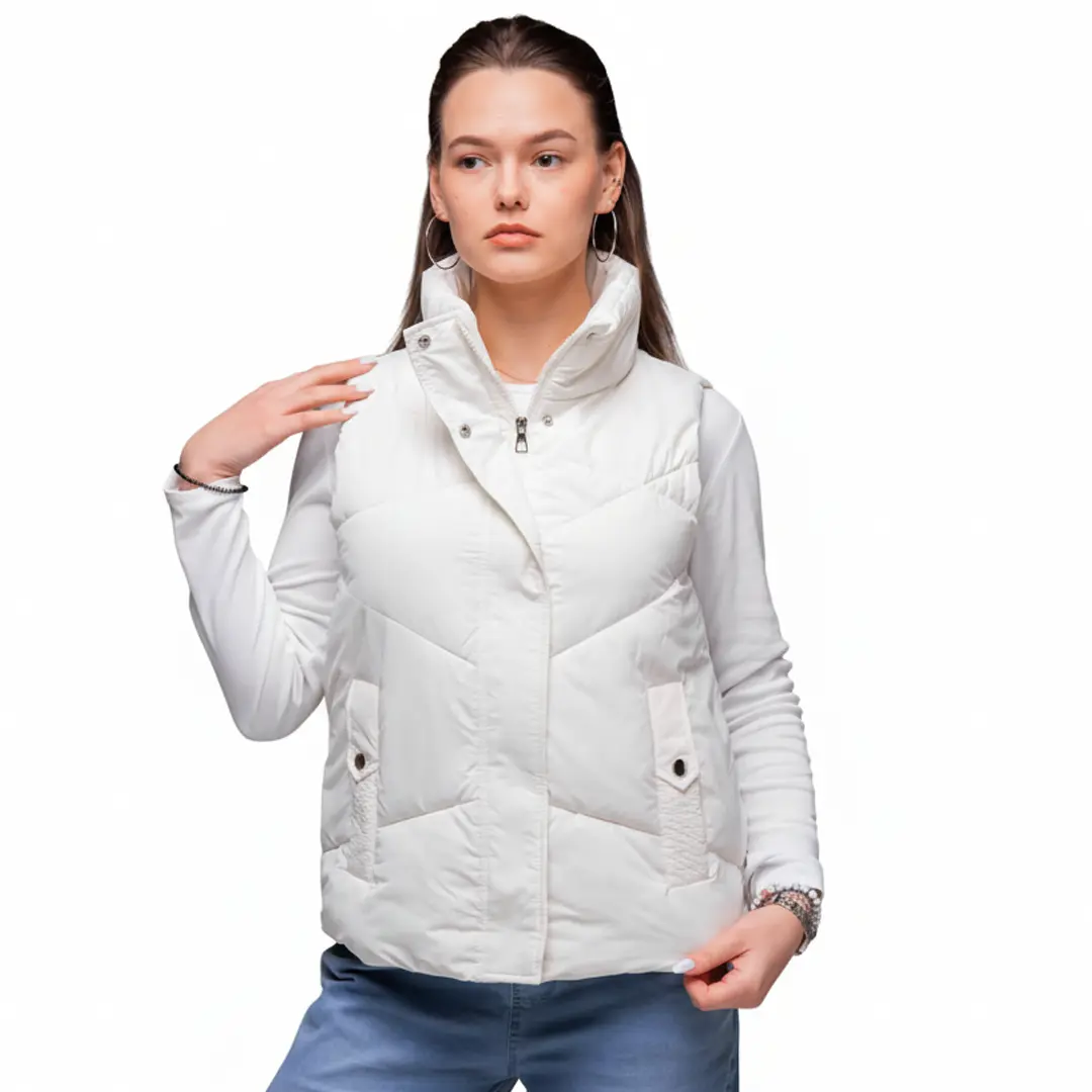 Жіноча утеплена жилетка без капюшона (біла)