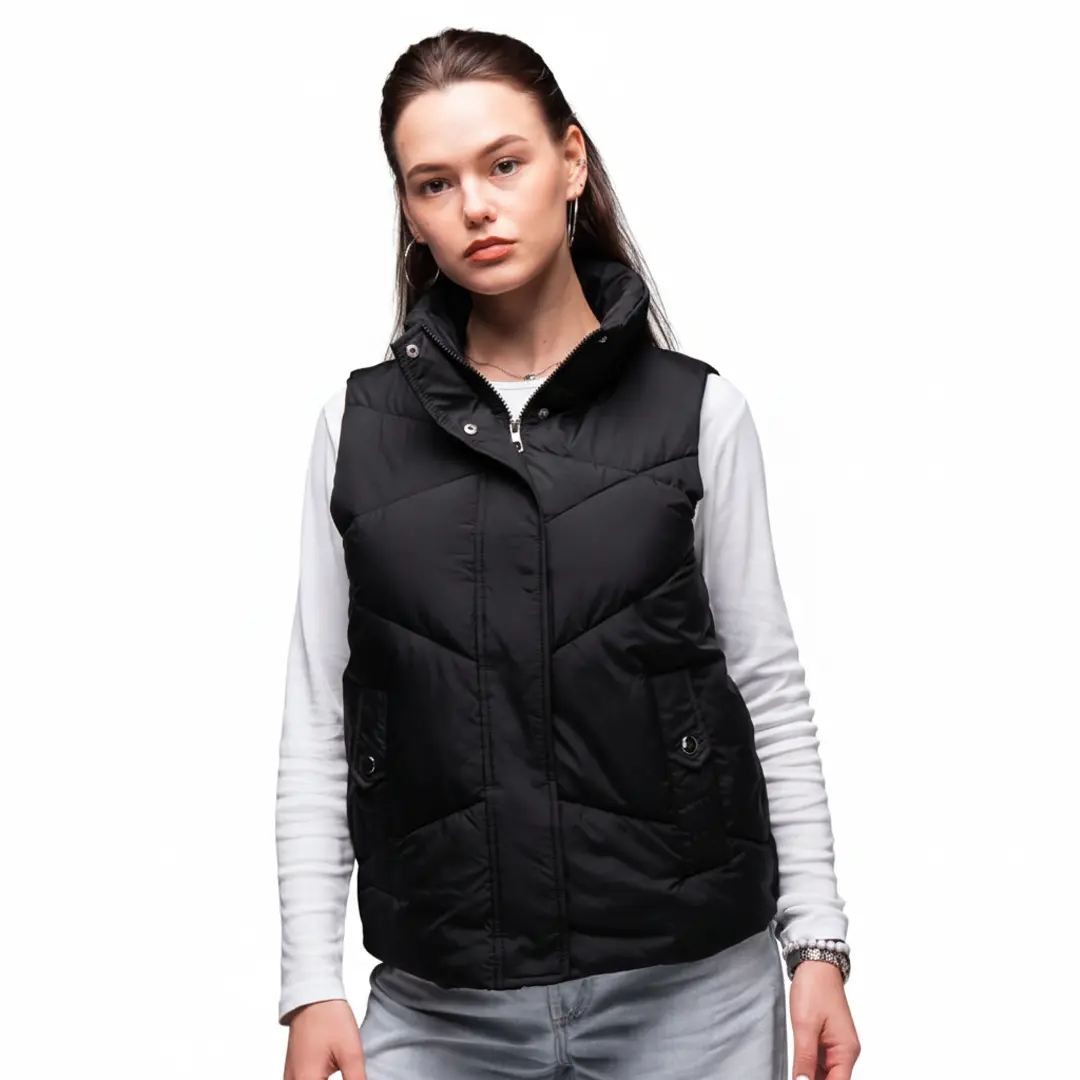 Жіноча утеплена жилетка без капюшона (чорна)