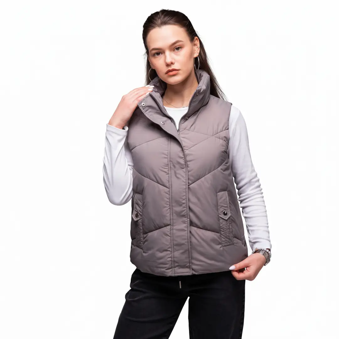 Жіноча утеплена жилетка без капюшона (сіра)