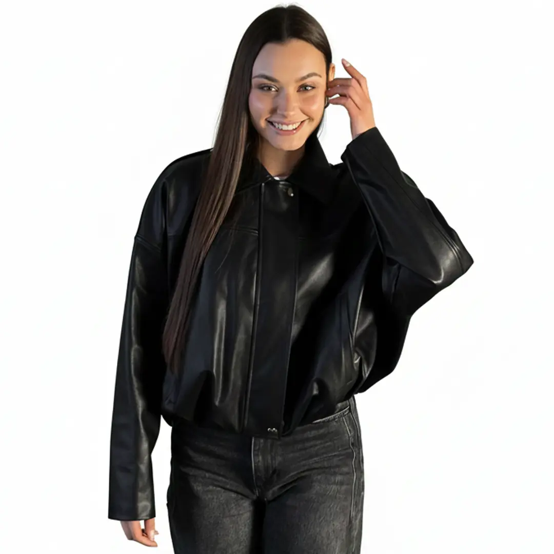 Жіночий шкіряний бомбер (чорний)