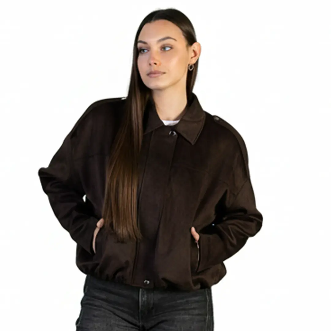 Жіночий замшевий бомбер (коричневий)
