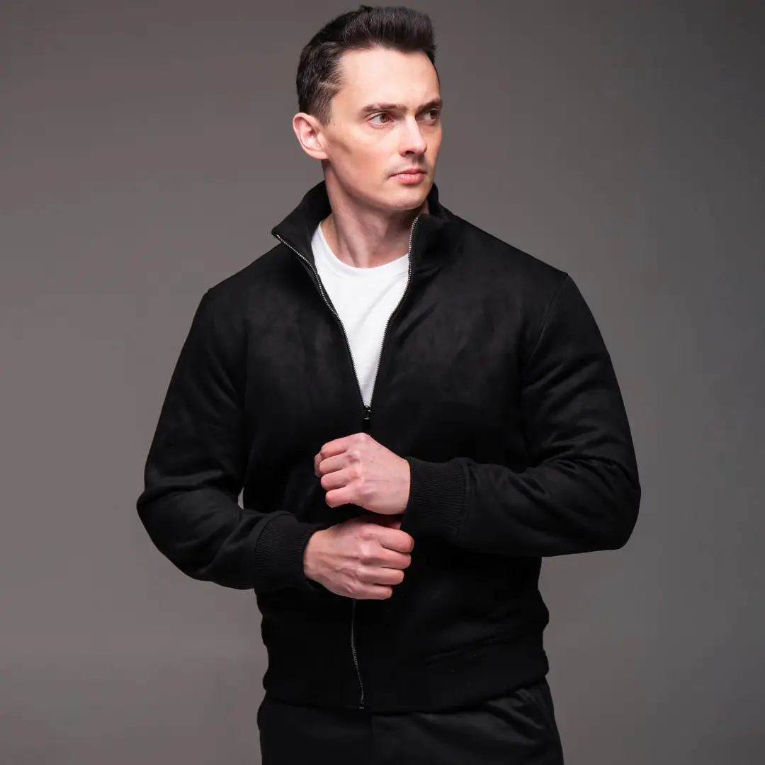 Замшева куртка Woody комір стійка (чорна)