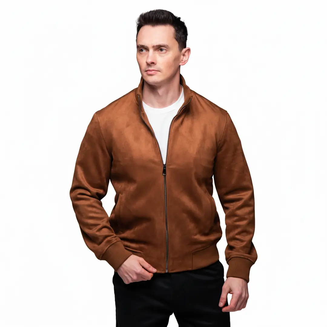 Замшева куртка Woody комір стійка (коричнева)