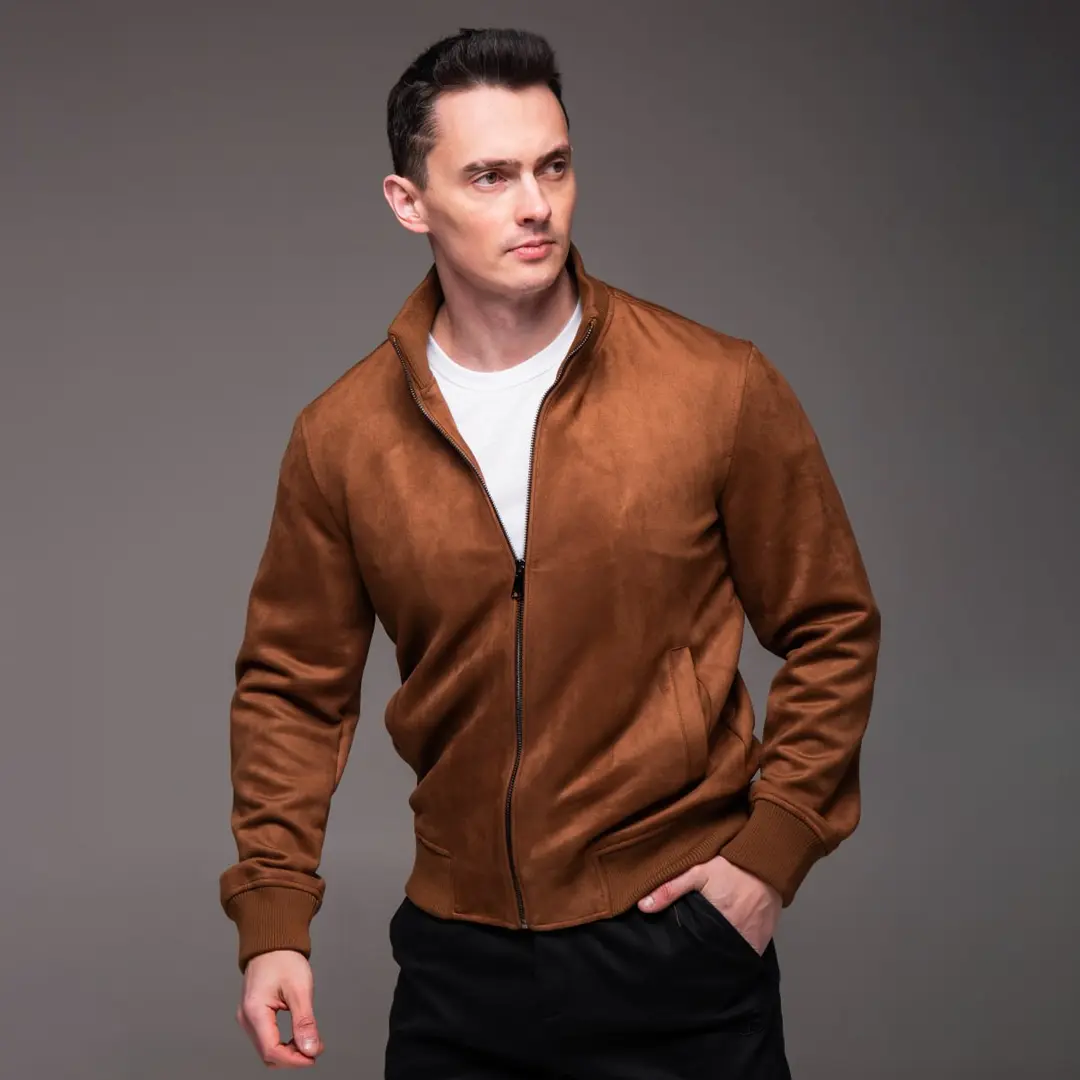 Замшева куртка Woody комір стійка (коричнева)