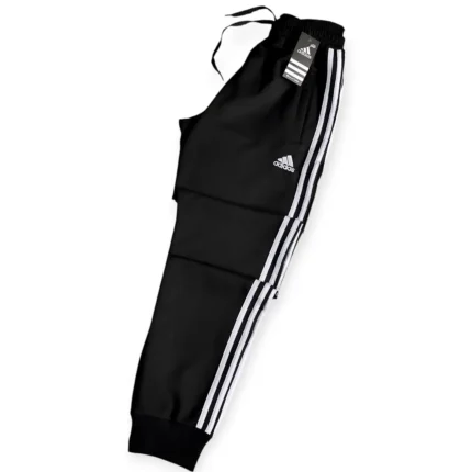 Спортивні штани Штани Adidas чорні манжет (біле лого вишивка) Орхідея