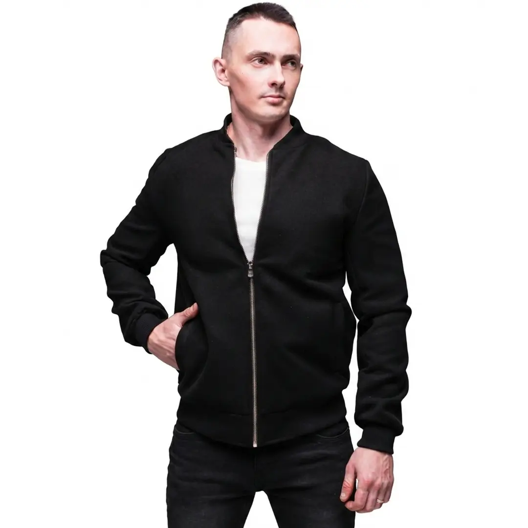 Для нього Чоловічий чорний бомбер з кашеміру casual Орхідея Для нього Чоловічий чорний бомбер з кашеміру casual Орхідея