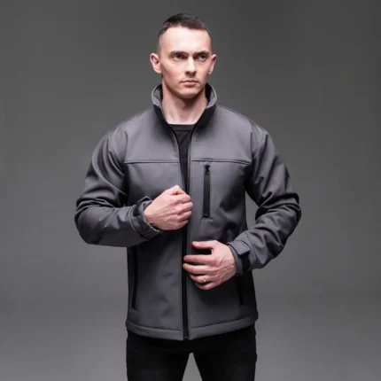 Чоловічі демісезонні куртки Чоловіча куртка Soft Shell на флісі без капюшона (сіра) Орхідея