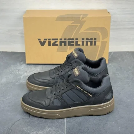 Чоловічі кросівки Чоловічі шкіряні кросівки на шнурівці Vizhelini 20-35/1 (чорні) Орхідея