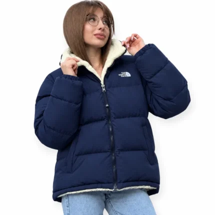 Жіночі зимові куртки Жіночий двосторонній пуховик The North Face (синій) Орхідея